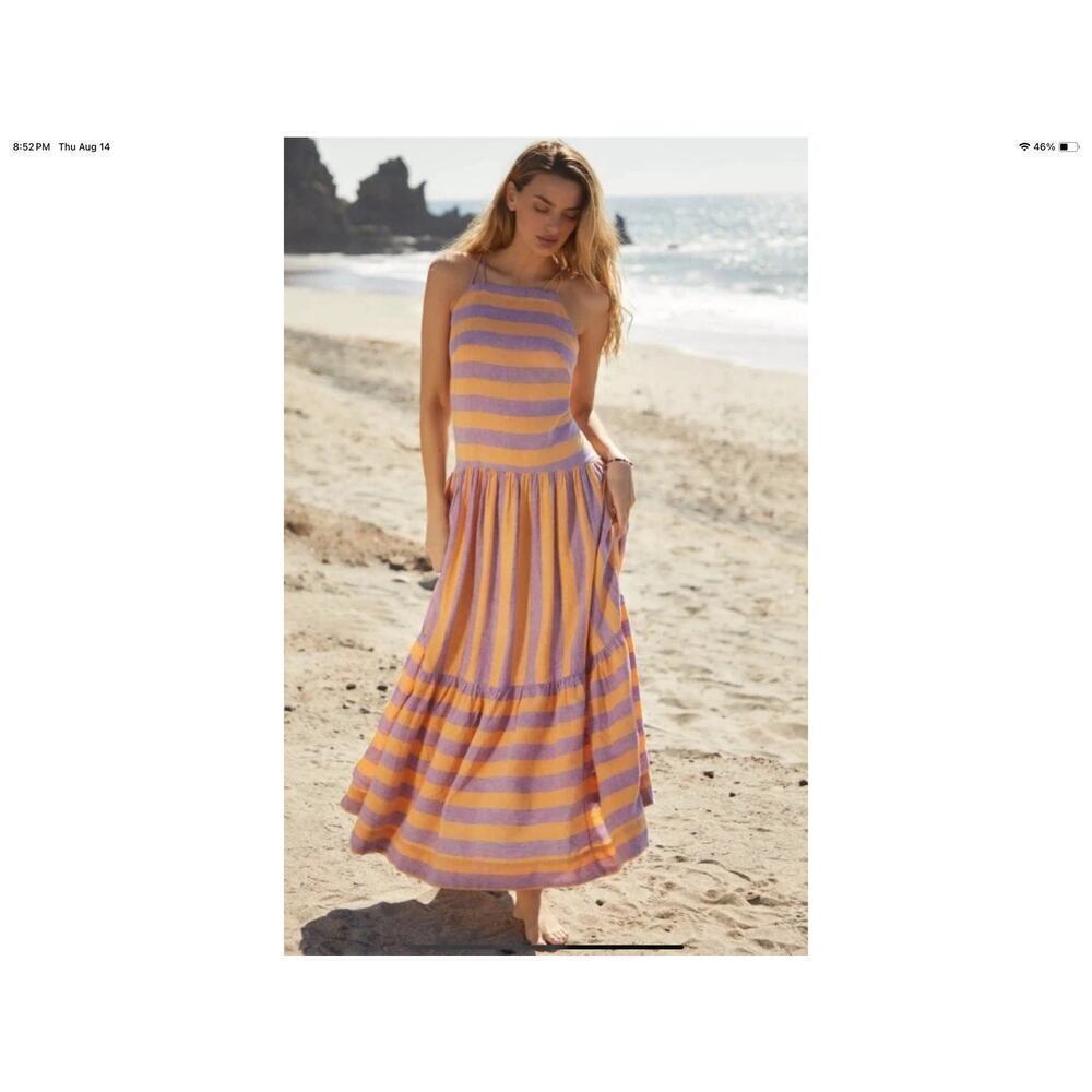 NWT Anthropologie Grommet Halter Maxi Dress Size Small Lilac Orange Striped